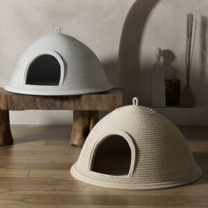 Large Handwoven Rattan Cat Cave Bed – Cozy All-Season Pet House