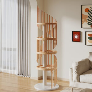 Solid Wood Cat Tree – Space-Saving Cat Tower with Bed, Platforms & Sisal Posts