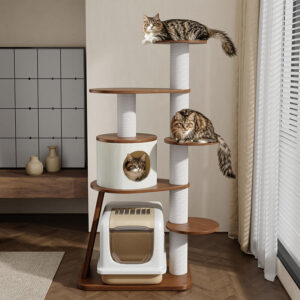 Wooden Small Cat Tree with Cat House