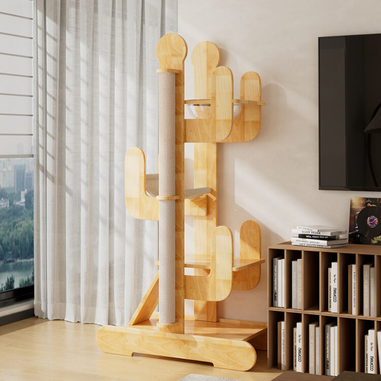 Solid Wood Space-Saving Cat Tree with Capsule Bed